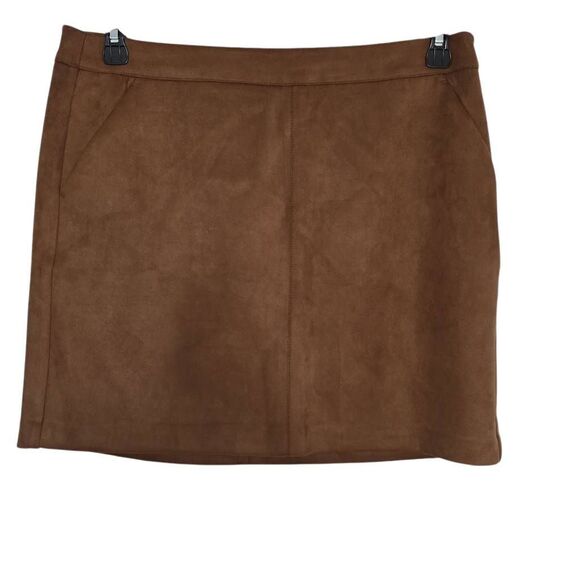 Vero Moda Women's Size Large Cognac Brown Preslie Faux Suede Mini Skirt - Picture 2 of 11